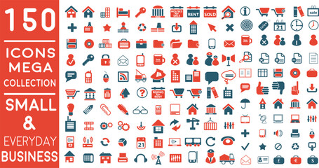 Fototapeta na wymiar Premium Essential Flat Business Icons for Small Business and Everyday Use | Modern flat line icons set of global business services and worldwide operations. Premium quality 150+ icon pack.
