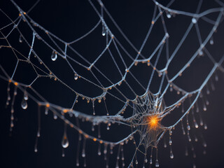 spider web with dew drops. AI Generated