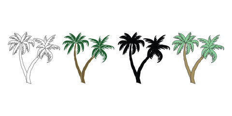Fototapeta na wymiar Tropical Paradise Palm Tree Vector Clipart Collection, palm tree silhouette, Colorful Vector Illustration of summer seasonal palm tree.