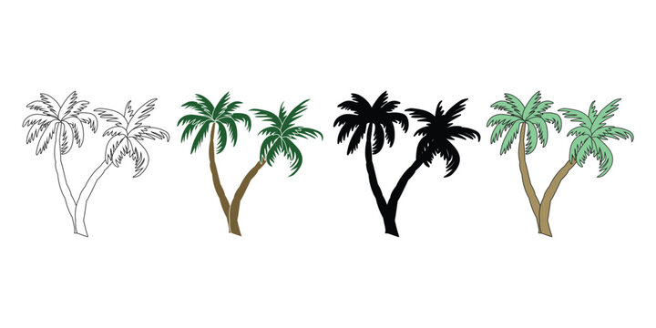 Tropical Paradise Palm Tree Vector Clipart Collection, palm tree silhouette, Colorful Vector Illustration of summer seasonal palm tree.