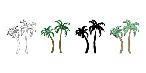 Tropical Paradise Palm Tree Vector Clipart Collection, palm tree silhouette, Colorful Vector Illustration of summer seasonal palm tree. © IQRAMULSHANTO