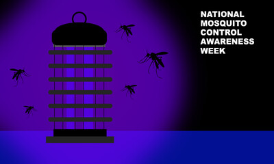 ultra violet pest control lights or ultra violet mosquito repellent lamps and bold text commemorating National Mosquito Control Awareness Week
