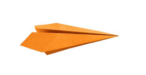 Orange paper plane origami isolated on a white background