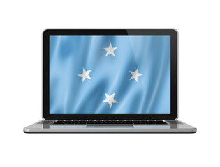 Micronesian flag on laptop screen isolated on white. 3D illustration