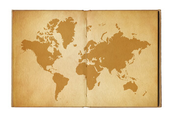 Fototapeta na wymiar Vintage world map on an old open book