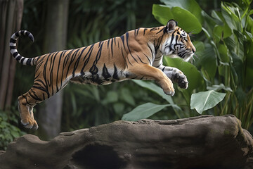 a Sumatran tiger is jumping