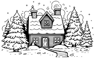 Xmas winter coloring page, kid, children, illustration, Christmas, Santa Clause.