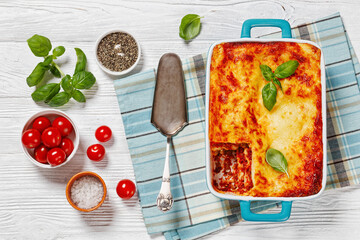 lasagne al forno, italian beef lasagna, top view