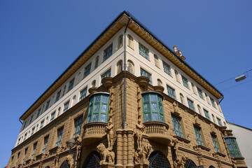 Old Municipal Savings Bank Exterior Building in Ceske Budejovice, Czech Republic