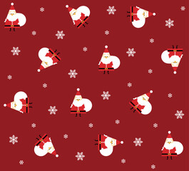 サンタクロースと雪の結晶のシームレスパターン（赤）