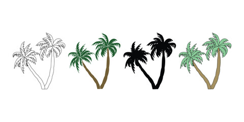 Tropical Paradise Palm Tree Vector Clipart Collection, palm tree silhouette, Colorful Vector Illustration of summer seasonal palm tree.