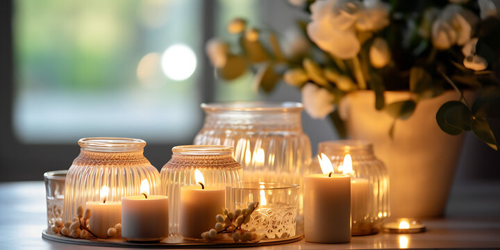 Brightly lit candle holders by the window