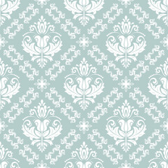 Classic seamless pattern. Damask orient light blue and white ornament. Classic vintage background. Orient ornament for fabric, wallpaper and packaging
