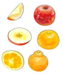 水彩風りんごとみかんのイラスト