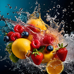 Fototapeta na wymiar Aerial Splash of Flavor: Exquisite High speed Food Photography of Floating Fruits, Crafted with Generative AI Technology