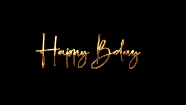 Premium Happy Birthday Text Handwriting Animation, Beautiful Happy Birth Day Text In gold and Black Background