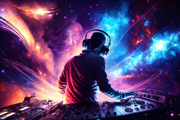 A dj with a colorful background, generative ai