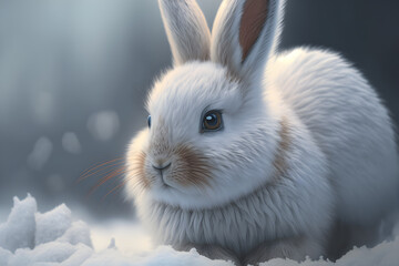 white rabbit in the snow, generative ai