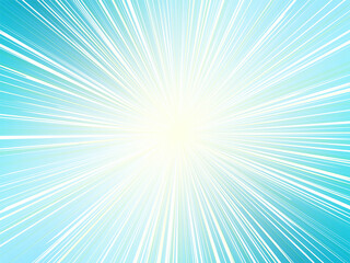 Fototapeta na wymiar 強烈に空に輝く太陽光線イメージの集中線背景素材_ライトブルー