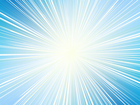 強烈に空に輝く太陽光線イメージの集中線背景素材_ブルー