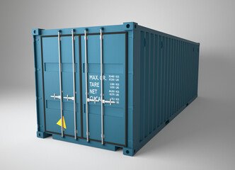 3d rendering of blue container cargo on white background