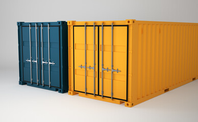 3d rendering of two color container cargo on white background
