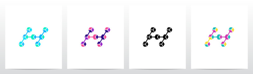 Cube Hexagon Linked Together Letter Logo Design H