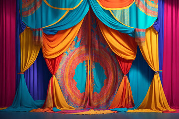 Beautiful Colorful Backdrop Performance Show Stage with Indian Style Curtains Unique Decoration