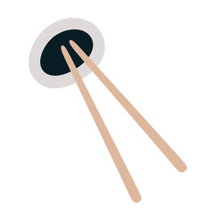 Bowl with soy sauce and chopsticks, Asian food, vector illustration of Chinese tableware, flat cartoon icon, eating rice, noodles, ramen shop, isolated colored clipart on white background