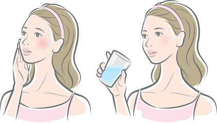 暑さ対策. 女性. 熱中症. 水分補給.