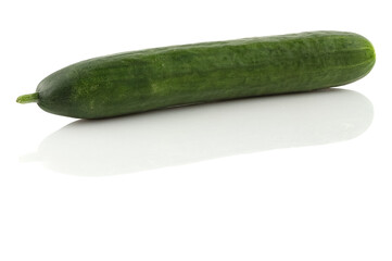 A long green cucumber on a white background