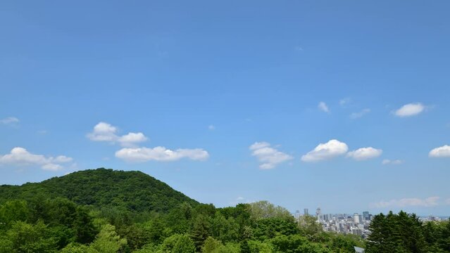 青空の札幌と自然の街並みをタイムラプスで撮影