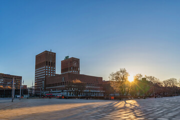 Fototapeta na wymiar Oslo Norway, sunrise city skyline at City Hall