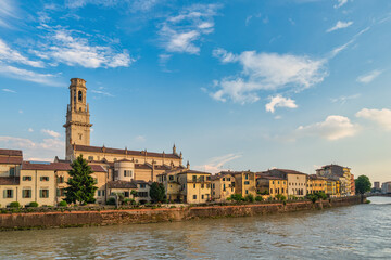 Fototapeta premium Verona Italy, city skyline at Adige river and Verona Cathedral