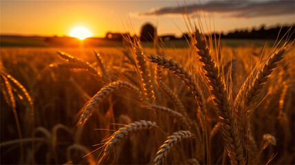 Golden and Romantic Wheat Field Landscape