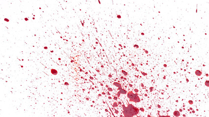 Many drops of red blood spread on white background, murder violence concept.