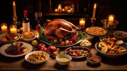 roasted chicken food thanksgiving with generative ai - obrazy, fototapety, plakaty