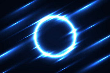 Vector round frame blue neon light on dark blue overlap design. Futuristic technology background.