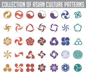 collection of asian culture sign icon symbol pattern elements for frame repetition background vector chinese korea japan