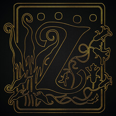 Golden Elegant decorative capital letters alphabet text "Z" Design.