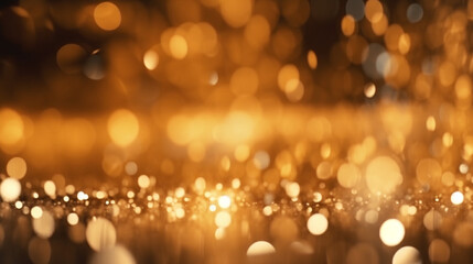  bokeh golden background gold abstract De-focused bokeh abstract Christmas copy space sparkle blur spot lights defocussed lights New Years theme,  Created using generative AI tools.