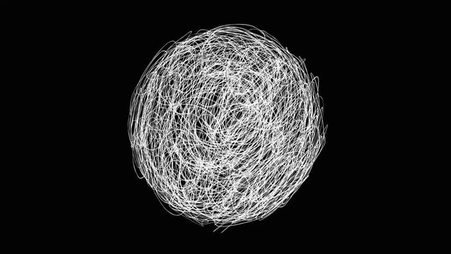 Circle with white pencil lines, hand-drawn doodles, dynamically changing frames, background for advertising, looped, 4k