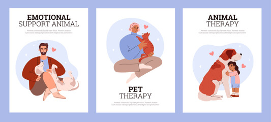 Set of vertical banners or posters about emotional support animal flat style