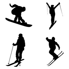Snowboard Man Silhouette Set. Snowboard man of many styles for graphic design and illustration decoration