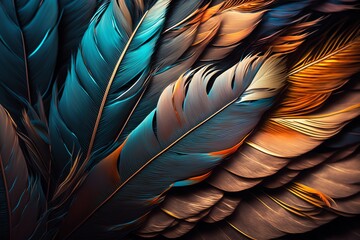 Bird feather pattern for background and texture. Feather texture background. generative AI.