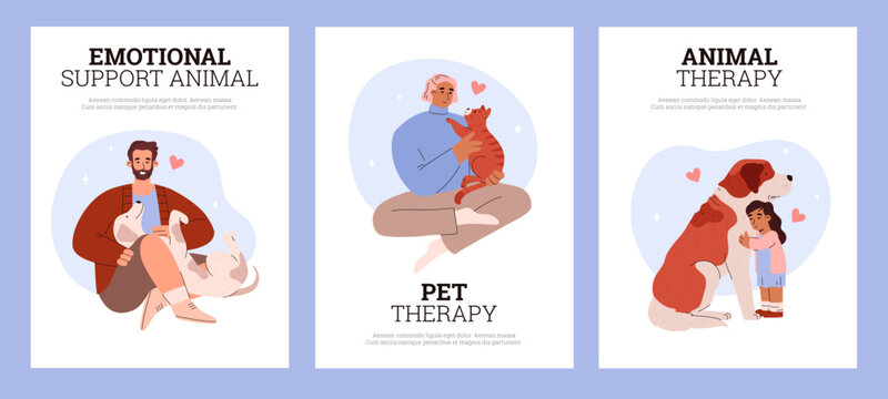 Set of vertical banners or posters about emotional support animal flat style - Powered by Adobe