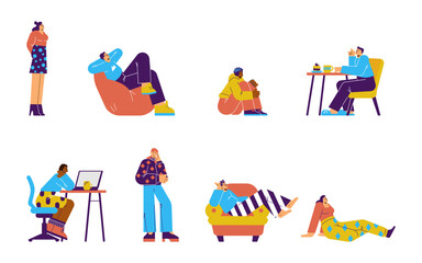 Set of dreaming people in different poses flat style