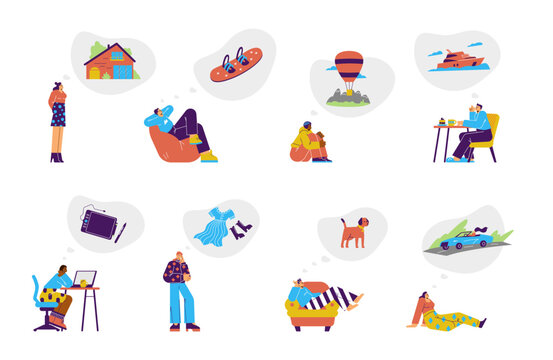 Set of dreaming people flat style, vector illustration