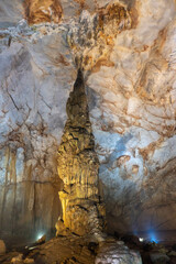 Big cave and stalactite looking like a sculupture in Paradise Cave in Phong Nha (Ke Bang), Vietnam.