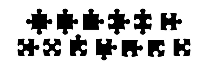 Puzzle pieces. Jigsaw template elements, puzzles shapes blank silhouettes. Logic kid game, jigsaw vector isolated set